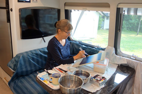 Karen Richardson in her mobile art studio