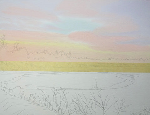 Crimson Twilight, watercolour in progress by Karen Richardson