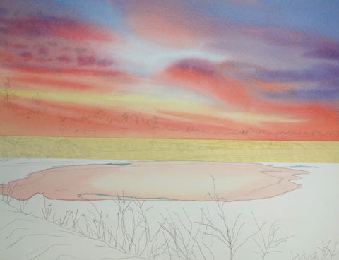 Crimson Twilight, watercolour in progress by Karen Richardson