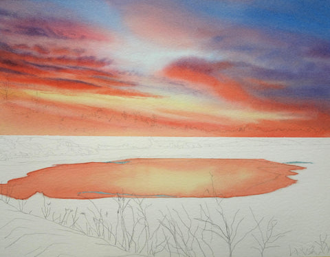 Crimson Twilight, watercolour in progress by Karen Richardson