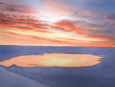 Crimson Twilight, watercolour in progress by Karen Richardson