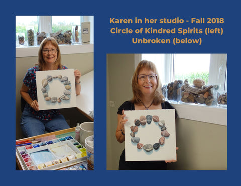 Karen Richardson with two earlier stone circle paintings