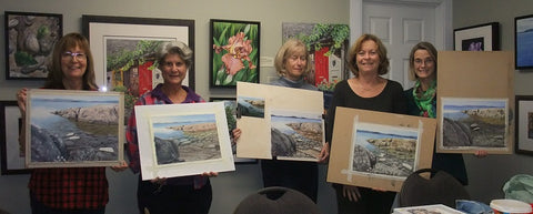 Lake Superior Bay watercolour class grads in Karen Richardson studio