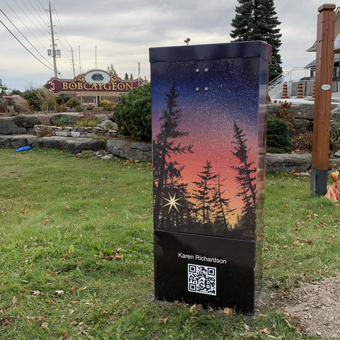 Nightfall by Karen Richardson, wrapped on a traffic control box in Bobcaygeon.