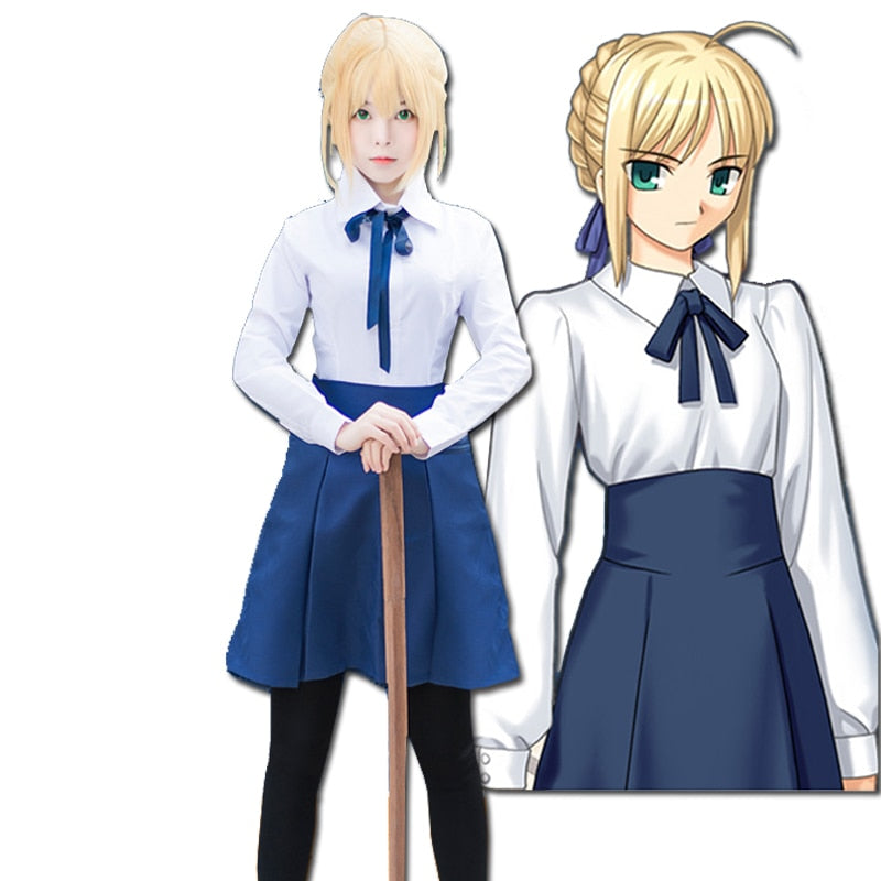 Unisex Fate Stay Night Zero Saber Anime Cosplay Costume Blue Girl Uniform Dresses Skirt Clothing Shoes Accessories