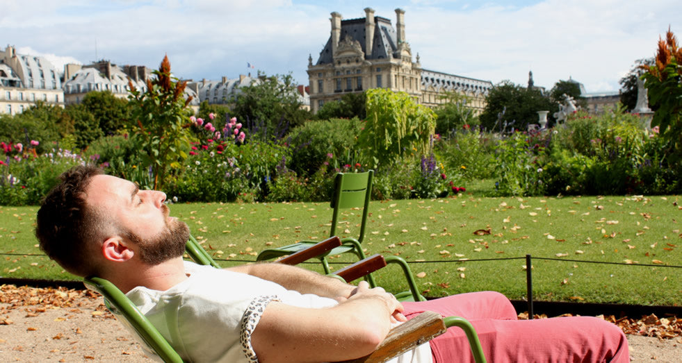 Candle Monster sitting in the sun in le Jardin de Tuileries in Paris.