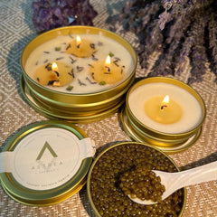 caviar and candles in tins