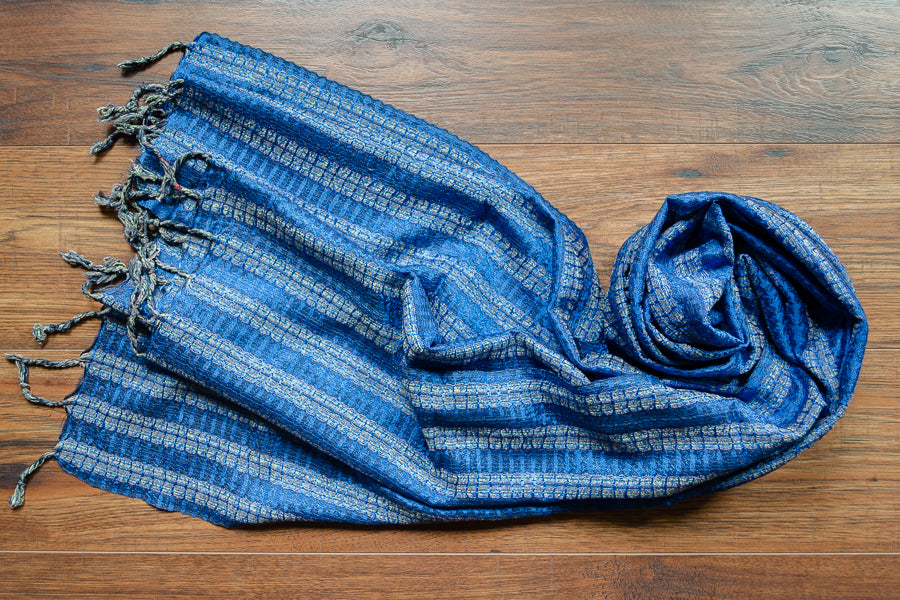 Lotus Stem Silk Scarf in Indigo  100% Pure Lotus Handwoven Scarf - YGN  Collective