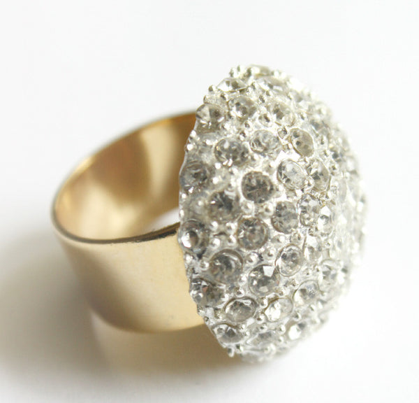 Rhinestone and Gold Cocktail Ring