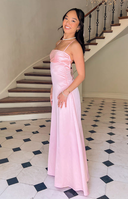 Shop Formal Dress - Blaise Pink Satin Maxi Dress featured image