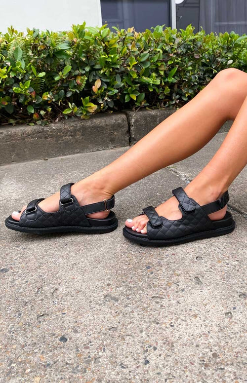 black quilted velcro sandals