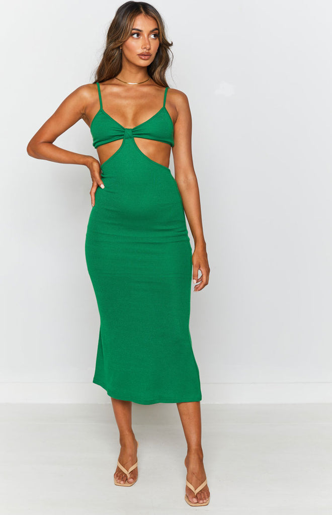 Catalina Cut Out Midi Dress Green – Beginning Boutique