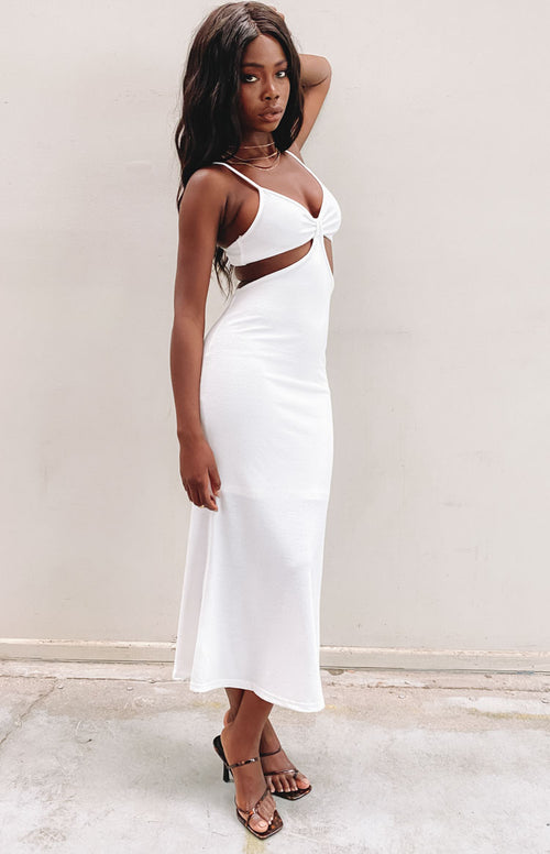 white midi off the shoulder dress