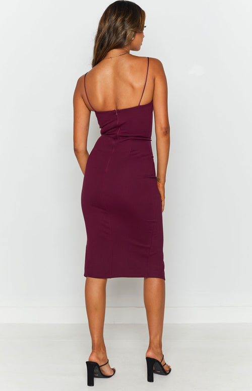 Cecilia Bodycon Midi Dress Berry – Beginning Boutique