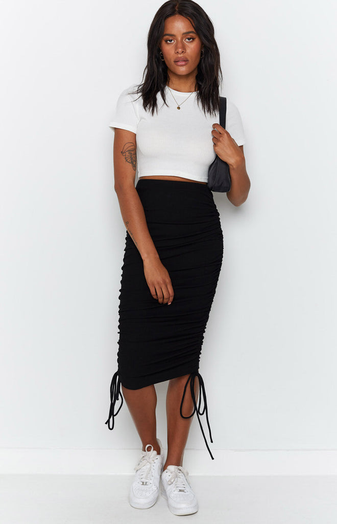 Ellen Midi Rib Skirt Black – Beginning Boutique