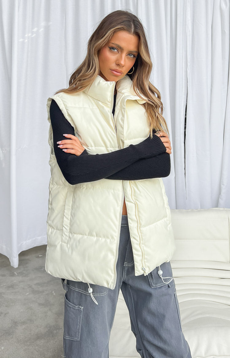 Beginning Boutique - Nalia Cream Puffer Vest | Modvisor