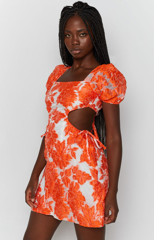 Polly Mini Dress Floral Orange – Beginning Boutique