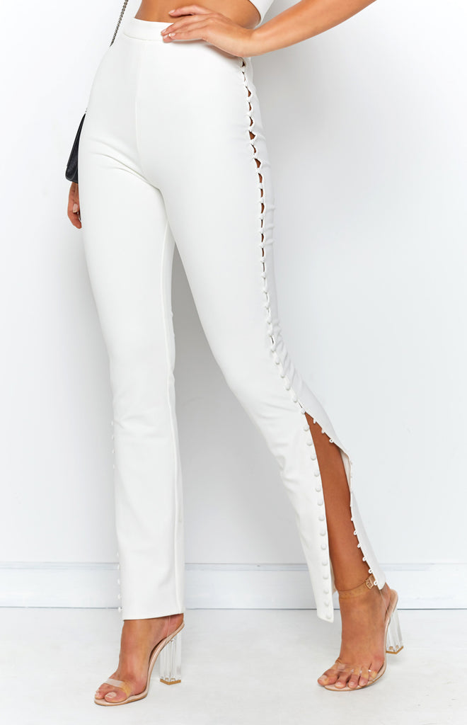 Push My Buttons Pants White – Beginning Boutique