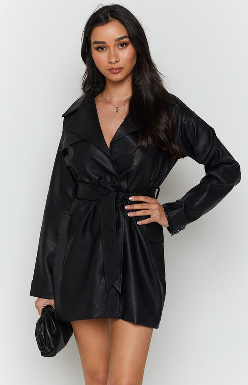 Day Dream Faux Leather Trench Black – Beginning Boutique