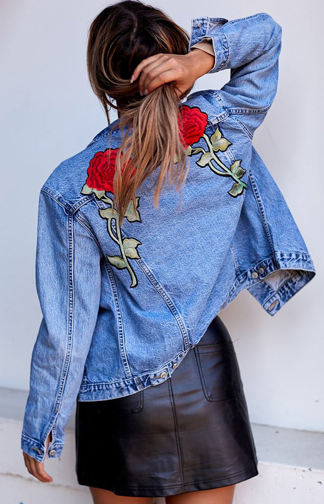 Vintage Rose Patch Denim Jacket – Beginning Boutique