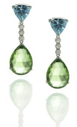 Janet Deleuse Designer Aqua and Peridot Earrings, SALE