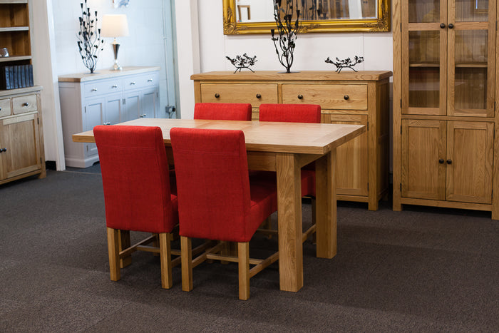 4 red dining chairs