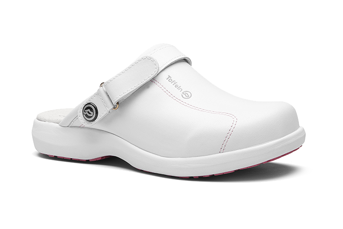An image of Toffeln UltraLite Clog (without vents), White with Pink Sole / 8