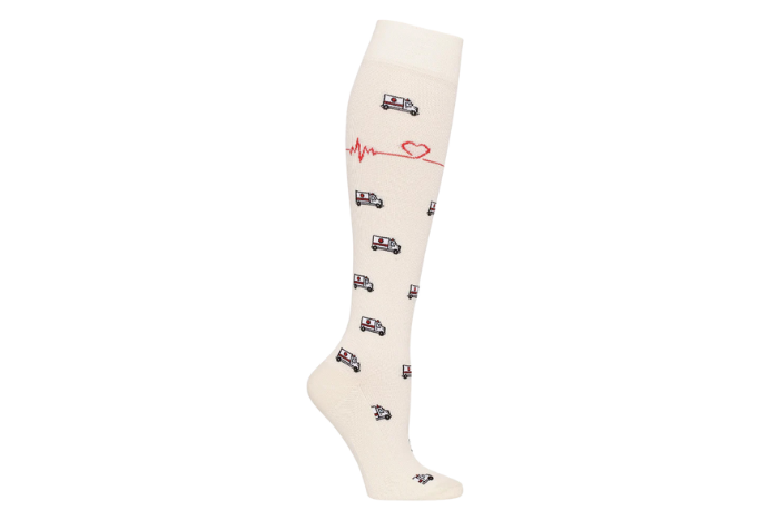 An image of Toffeln AktivCool Nurses Compression Socks, Cream with Ambulances / 6.5-8
