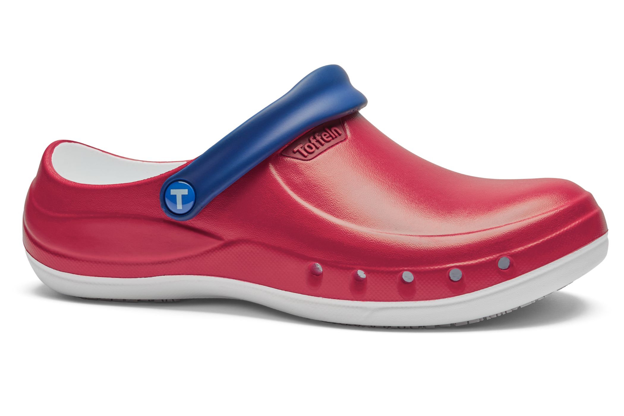 An image of Toffeln EziKlog V2.0 Nurses Clogs, Raspberry and Navy / 7