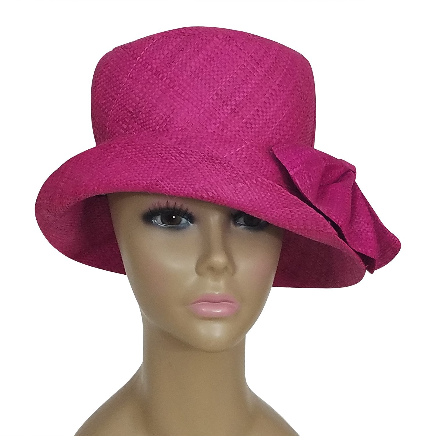 Alvita: Hand Woven Fuchsia Madagascar Bell Shaped Raffia Hat with Bow ...