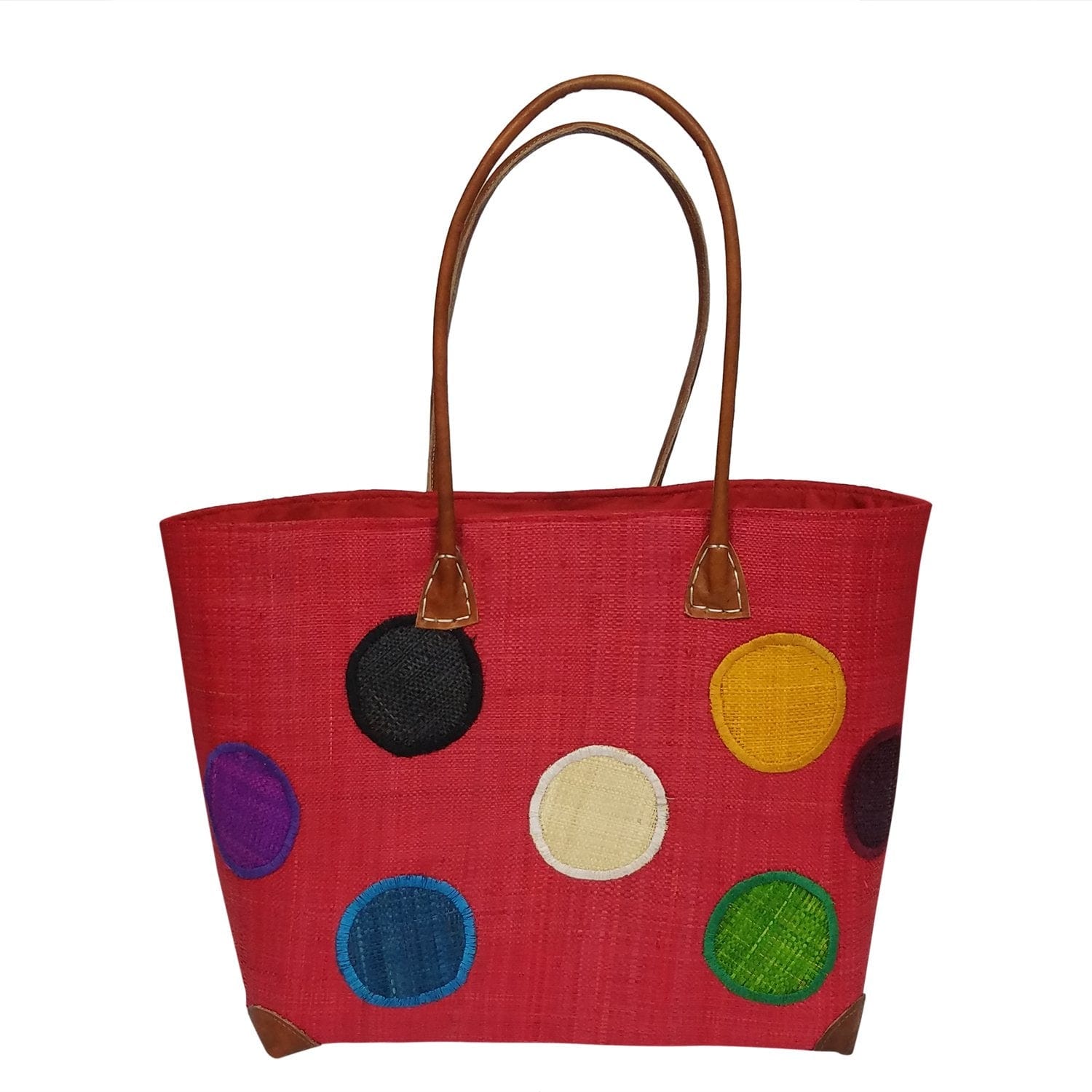 Avotra: Authentic Hand Made Red Polka Dot Madagascar Raffia Tote Bag ...