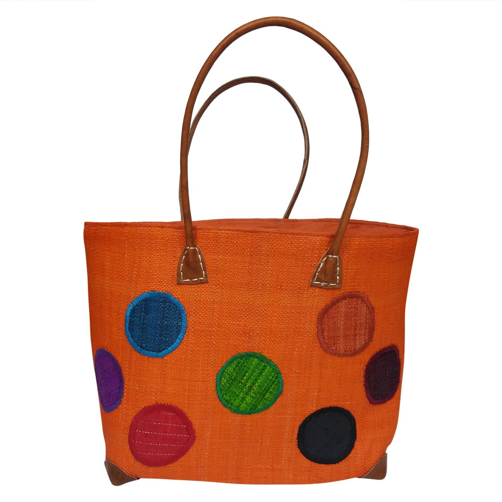 Prisca: Hand Woven Orange Polka Dot Madagascar Raffia Tote Bag | The ...