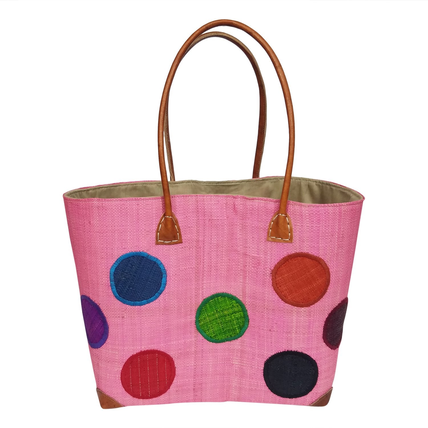 Irina: Hand Woven Pink Polka Dot Madagascar Raffia Tote Bag | The Black ...