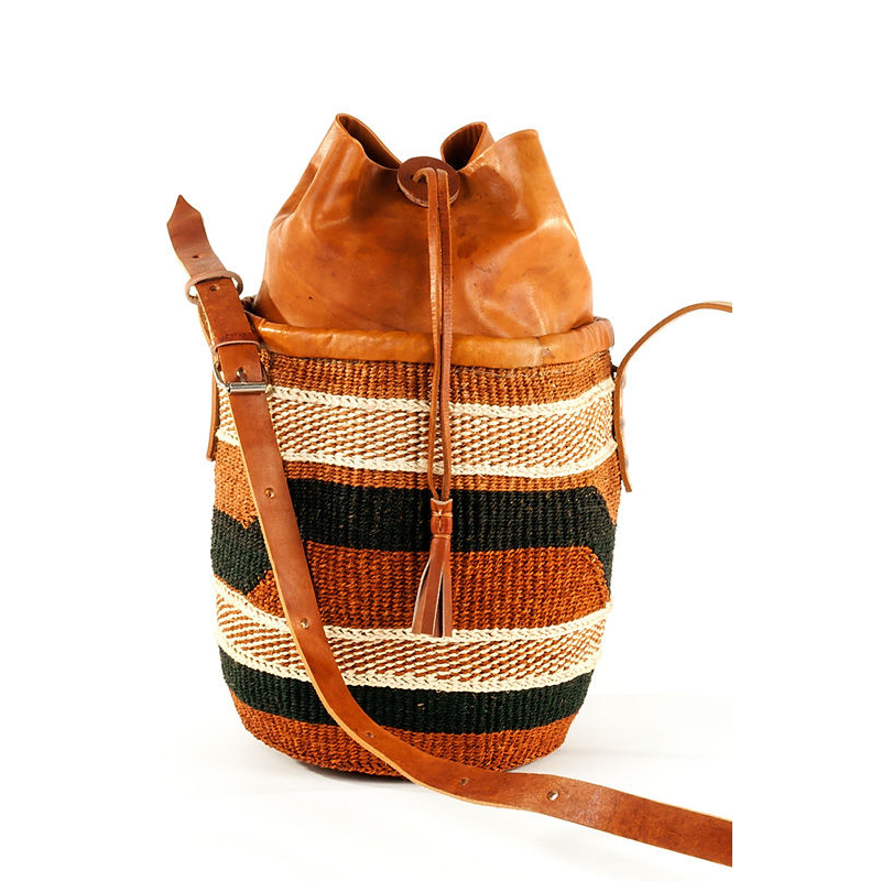 Authentic African Hand Made Sisal & Leather Bag with Leather Clinch Top | The Black Art Depot