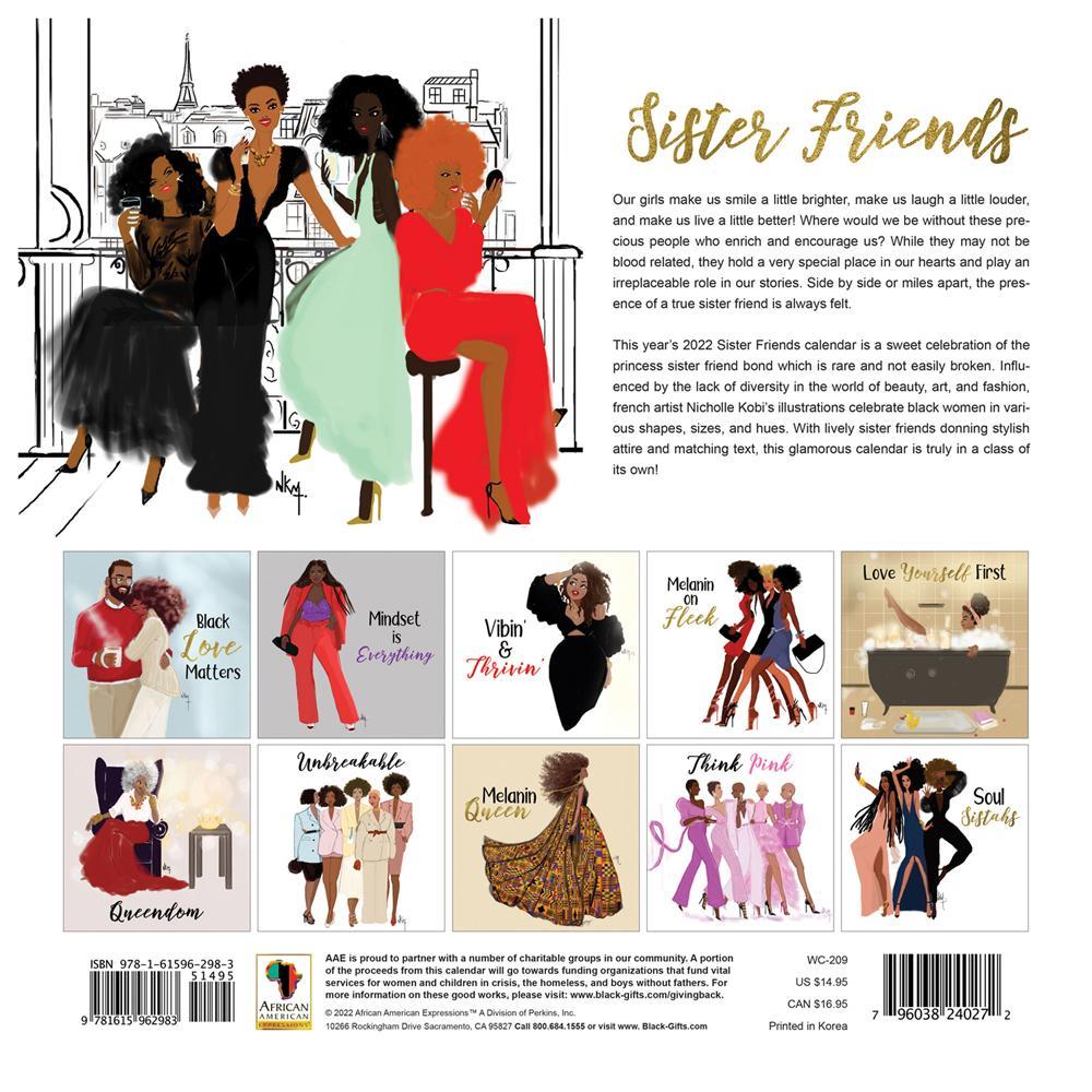 Sister Friends by Nicholle Kobi African American 2022 Wall Calendar