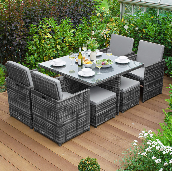 The Aura 8 Seater Cubed Rattan Dining Garden Furniture Set – Starlight