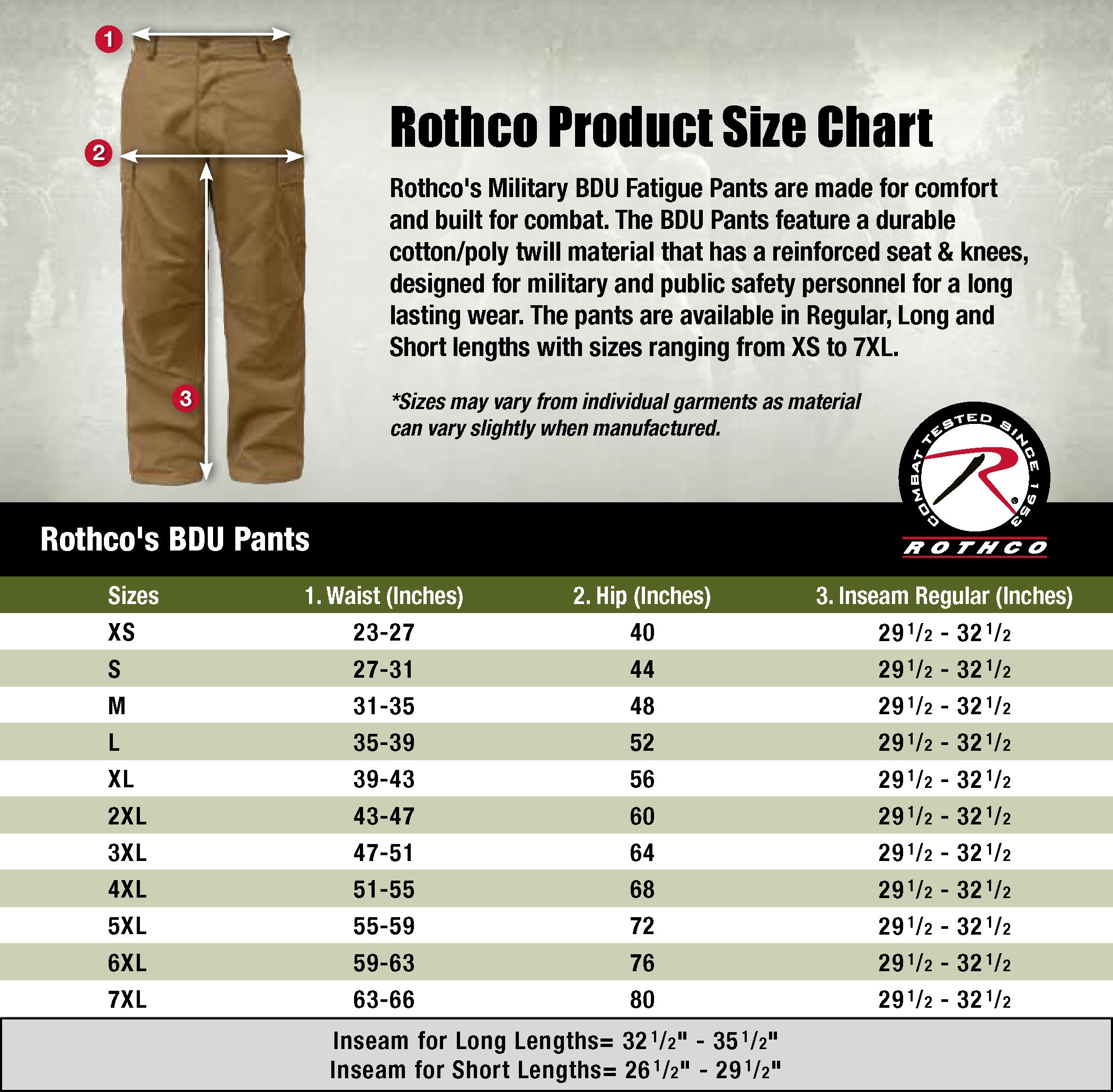 Rothco Bdu Pants Size Chart
