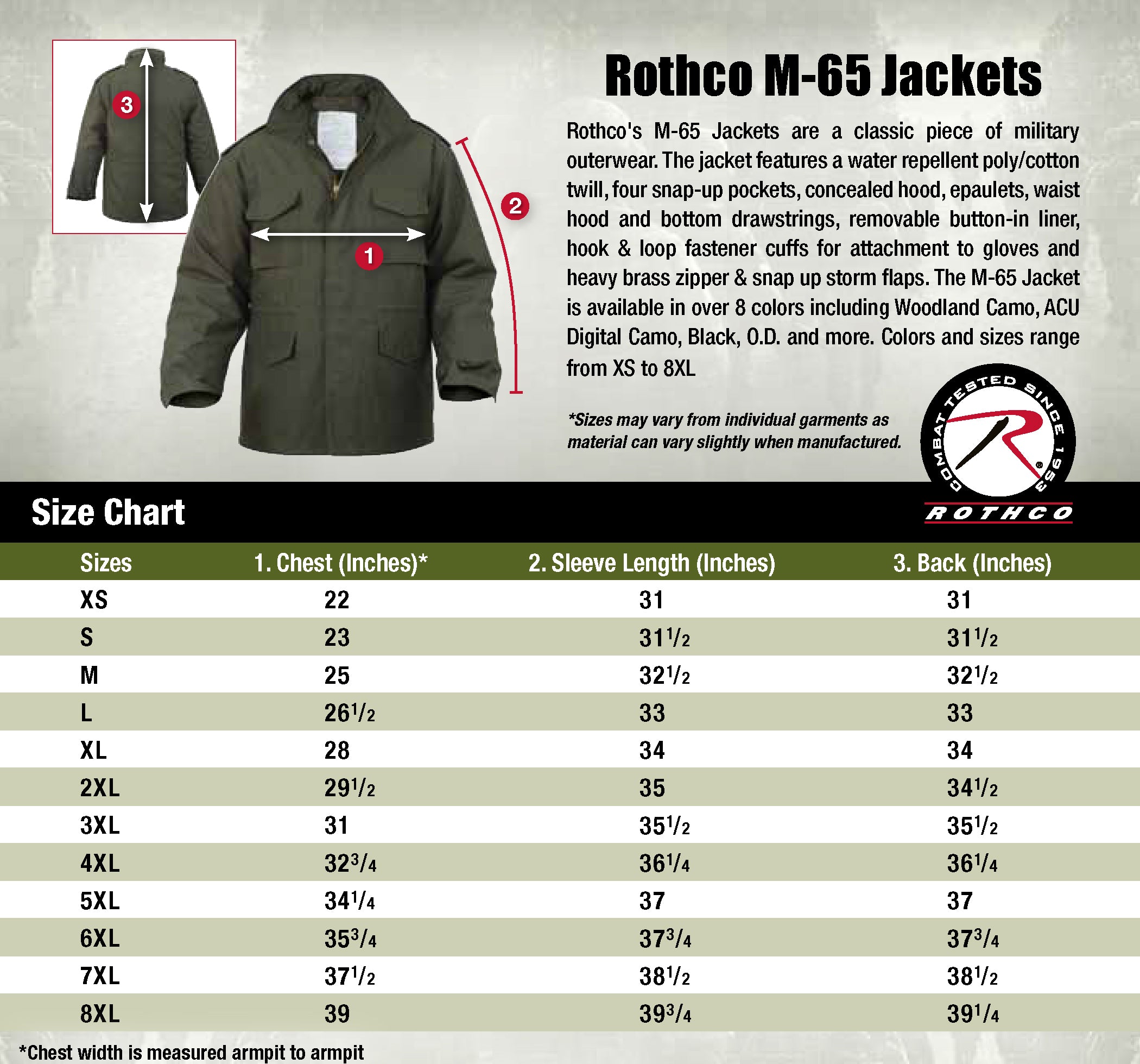 Rothco Flight Suit Size Chart