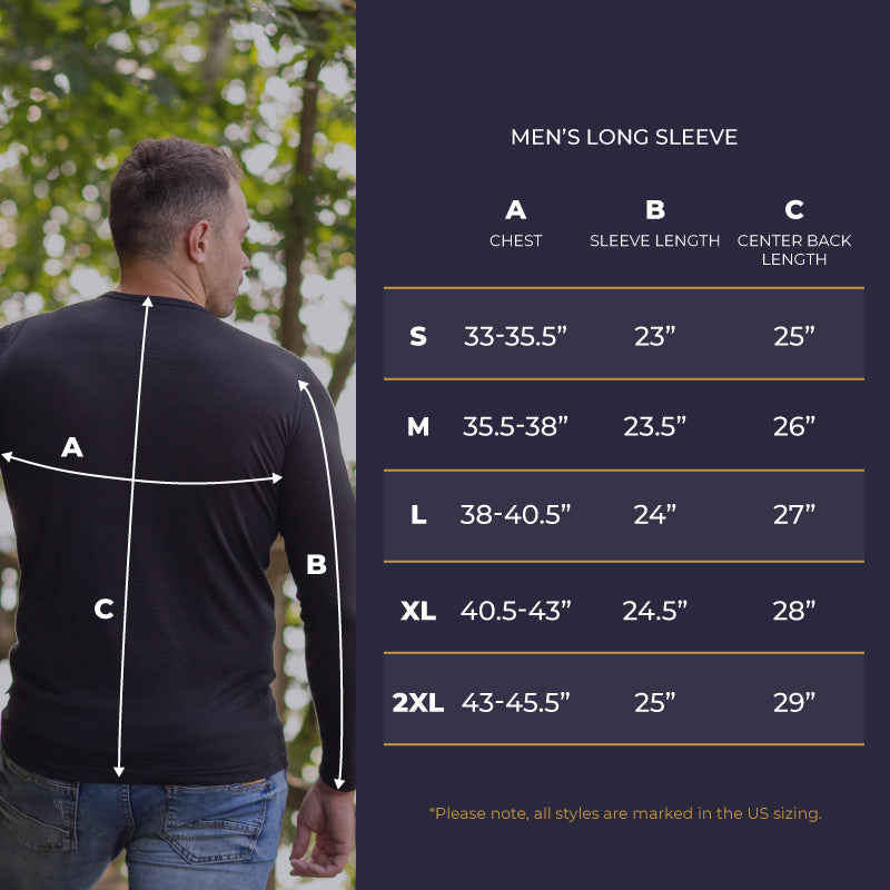 250gsm Men's Long Sleeve Crew Size Chart