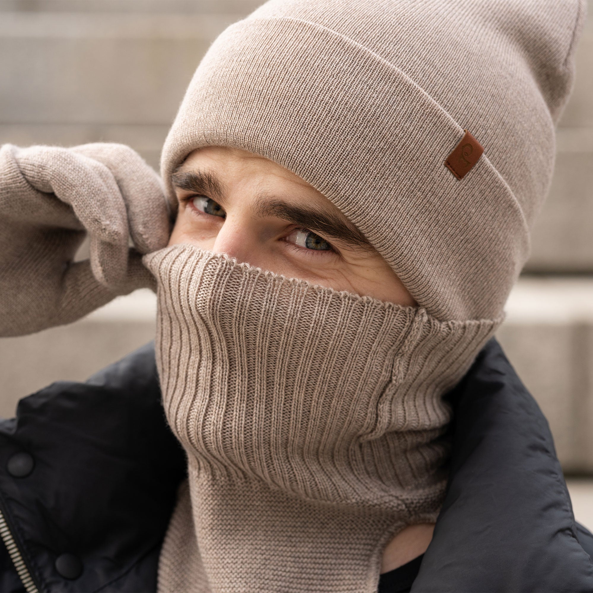 Beige Gloves Scarf Hat Set Winter Knitted Balaclava Face Mask Men Boho  Flowy Workout Full Finger Gloves Men Knit Winter Gloves for Work at   Men's Clothing store