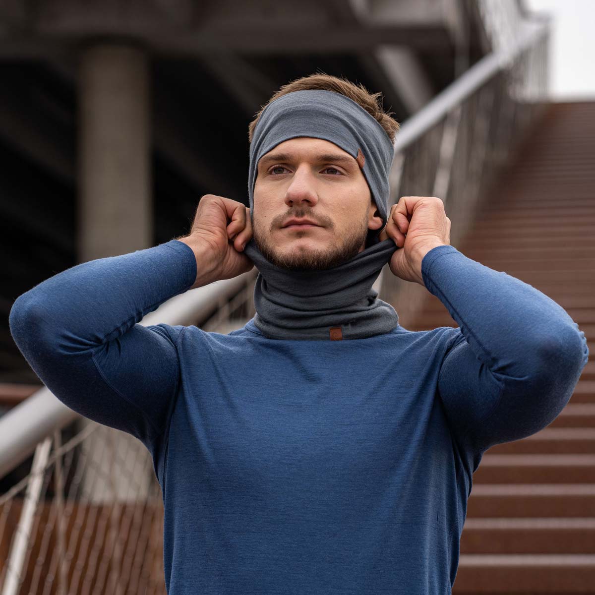 Merino Elastic Men's Sport Headband * Yoga Gym Head Wrap Running Sweatband  Denim
