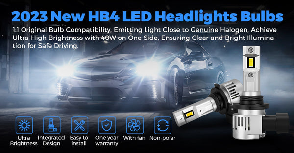  9006/HB4 LED Bulbs 6500K White with Cooling Fan for Headlights