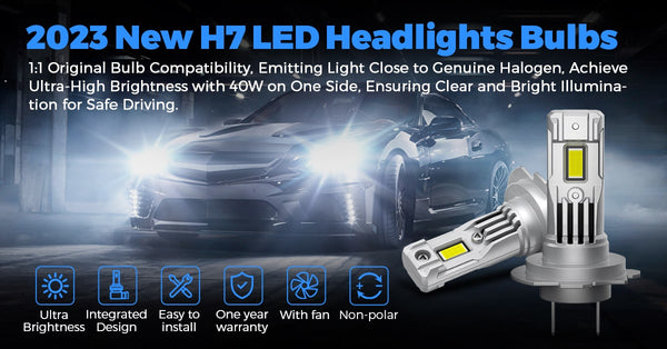 H7 LED Bulbs 6500K White with Cooling Fan for Headlights