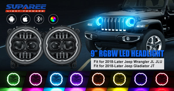 Jeep Gladiator Headlights with RGB-W Halo for 2020-2024 JT