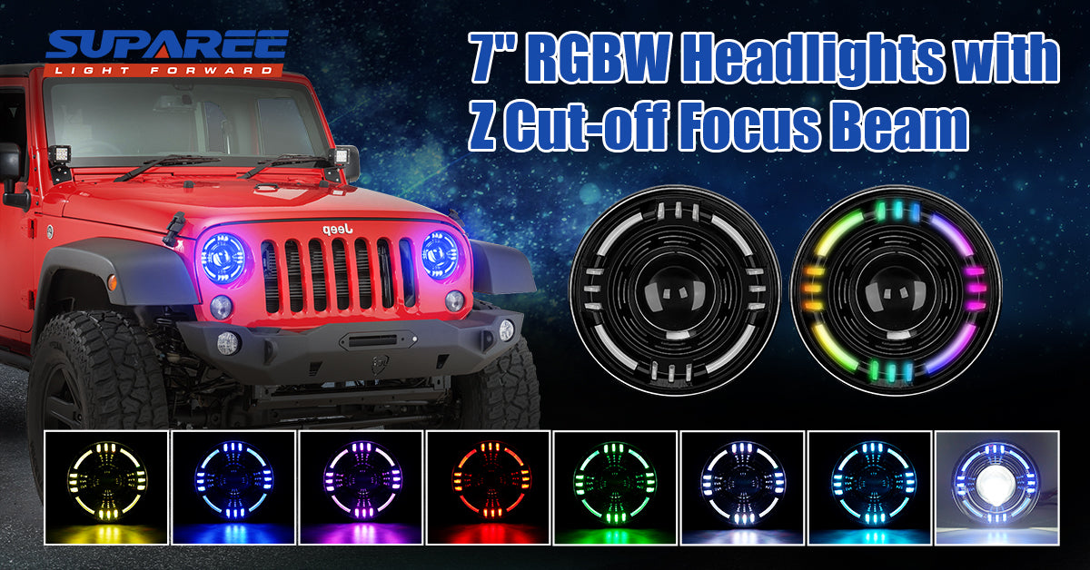 Suparee Jeep Wrangler 7" RGBW Headlights with Z Cut-off focus beam