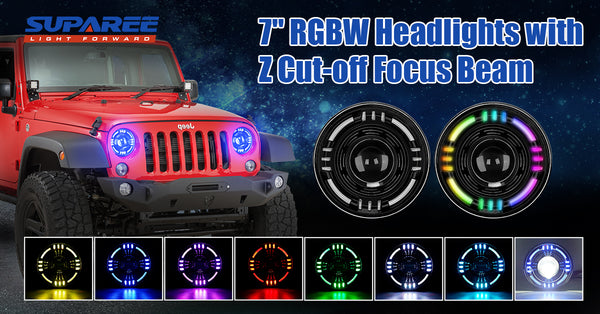 Jeep LED Headlights with RGB Lighting Modes