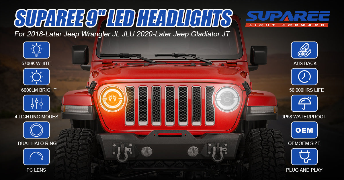 Suparee Jeep 9 inch Crystal Series Headlights with Dual Halo Ring