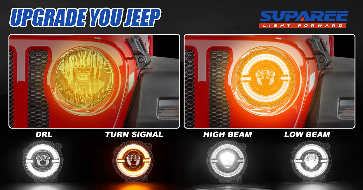 Suparee Jeep 9 inch Crystal Series Headlights with Dual Halo Ring