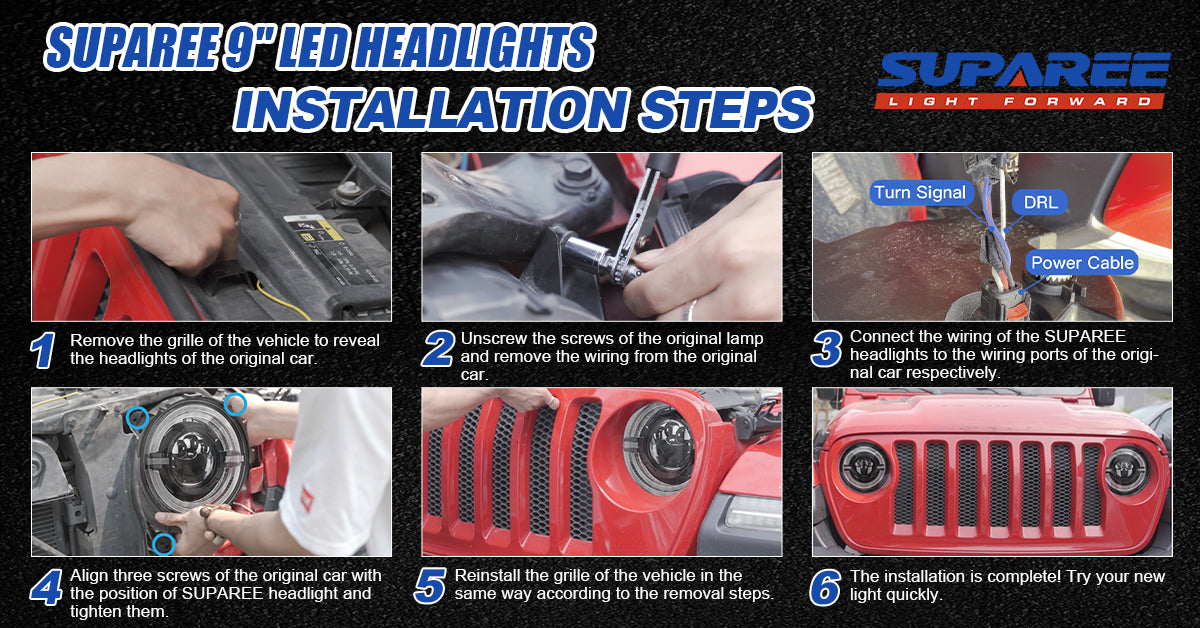 Suparee Jeep 9 inch Crystal Series Headlights installation instruction