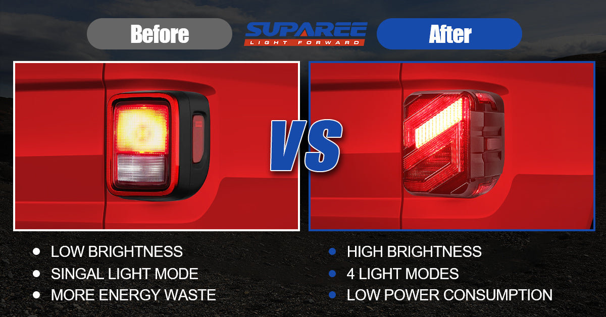 Jeep Gladiator LED Tail Lights with S-Shaped - Before and After